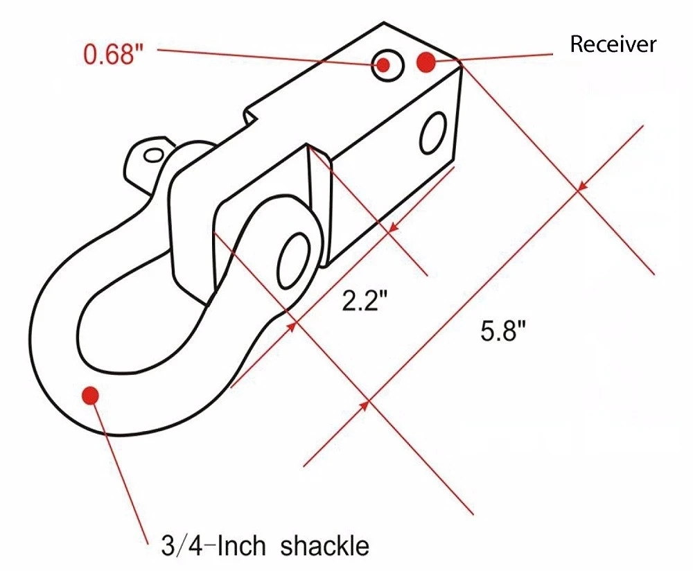 2inch Shackle Hitch Receiver Hitch with 3/4" Bow Shackle for Recovery Gear